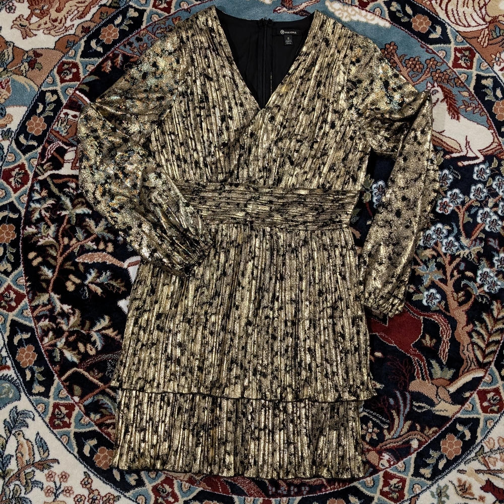 NWOT Gold Dress with Bishop Sleeves